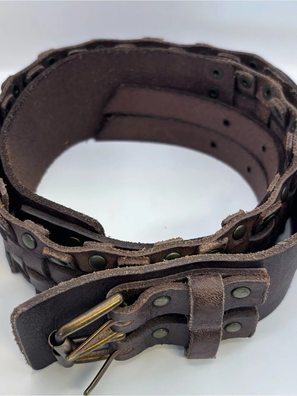 Leather Double-Buckle Waist Belt - Brown